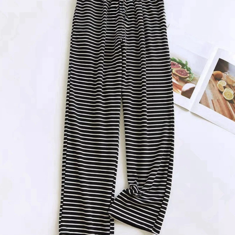 80-300斤休闲条纹睡裤女春夏季大码加肥加大新款家居裤可外穿长裤
