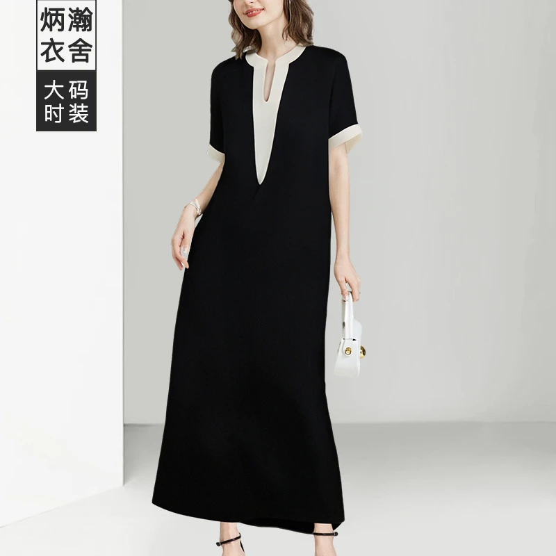 【炳瀚】大码女装短袖连衣裙女25夏新款休闲显瘦裙子BH225WGL15463