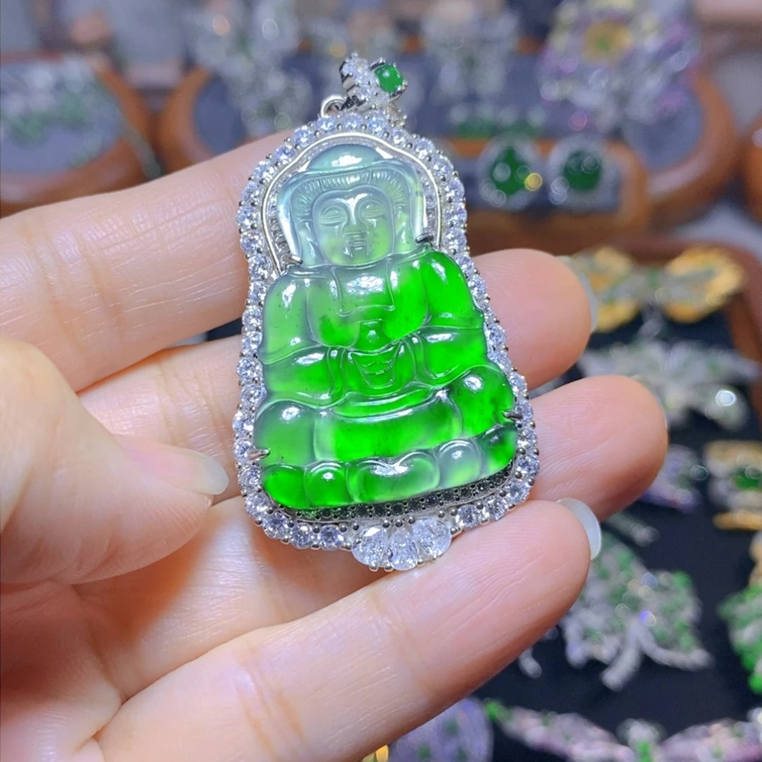 翡翠颈饰银S925镶嵌天然翡翠