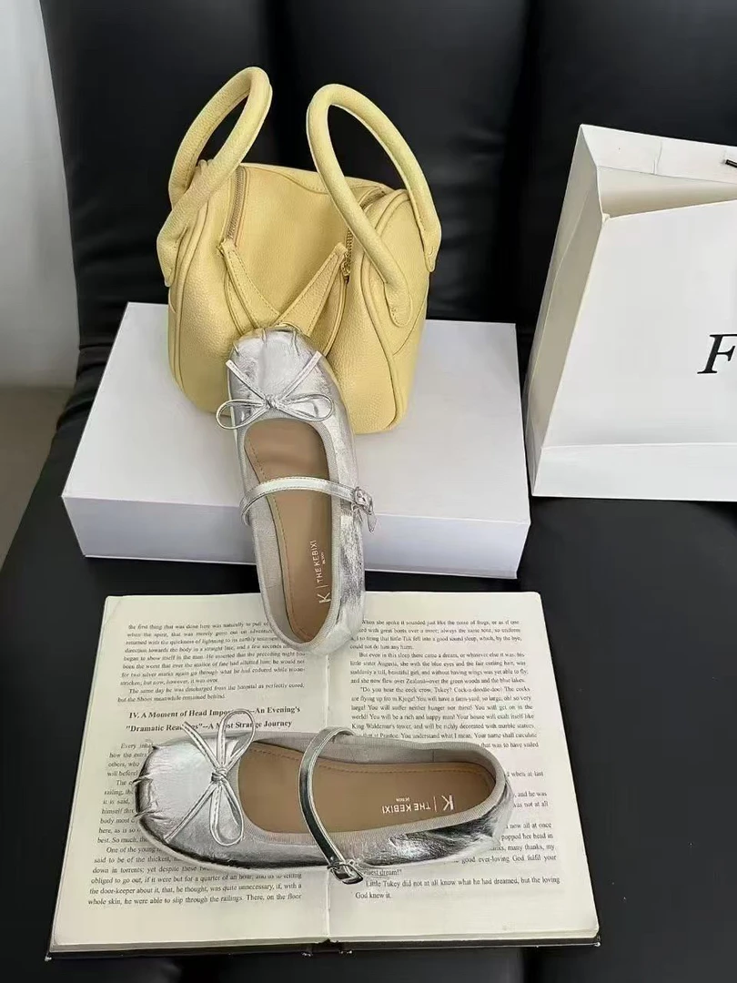 288-1/L单鞋圆头薄款休闲风纯色蝴蝶结方头浅口单鞋