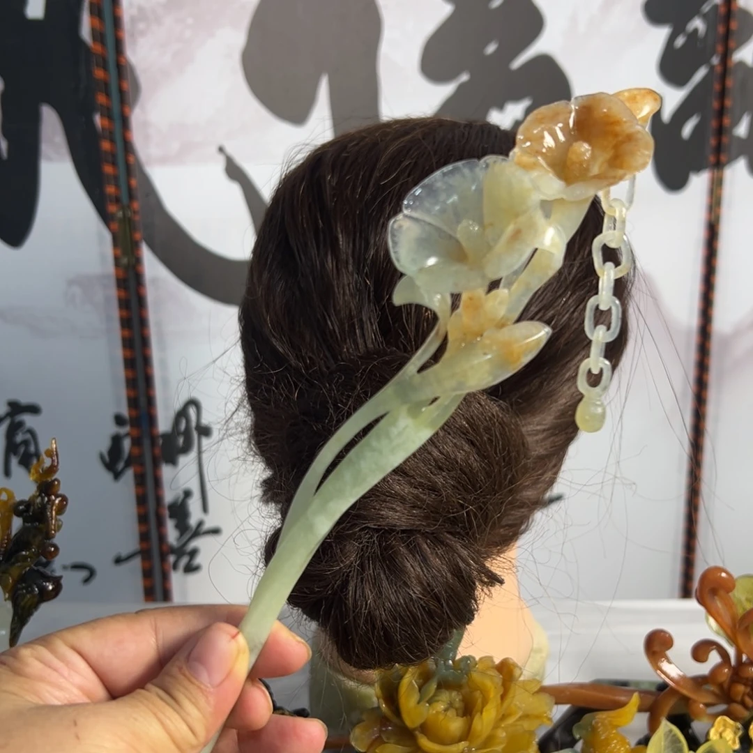 流***年定制蛇纹石玉毛货发饰