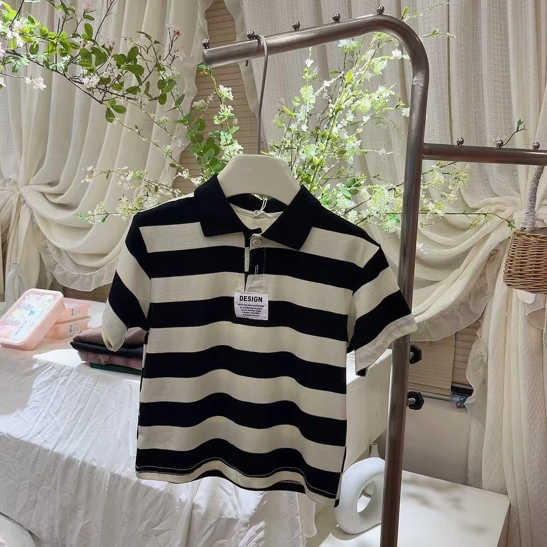F4-7。093 百搭条纹中性极简风polo短袖T恤休闲洋气