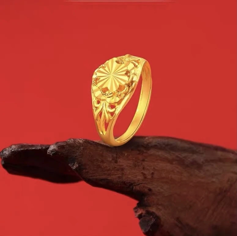 铜合金戒指 金版正品18K花之韵戒指女活口可调节精致金色花朵戒指
