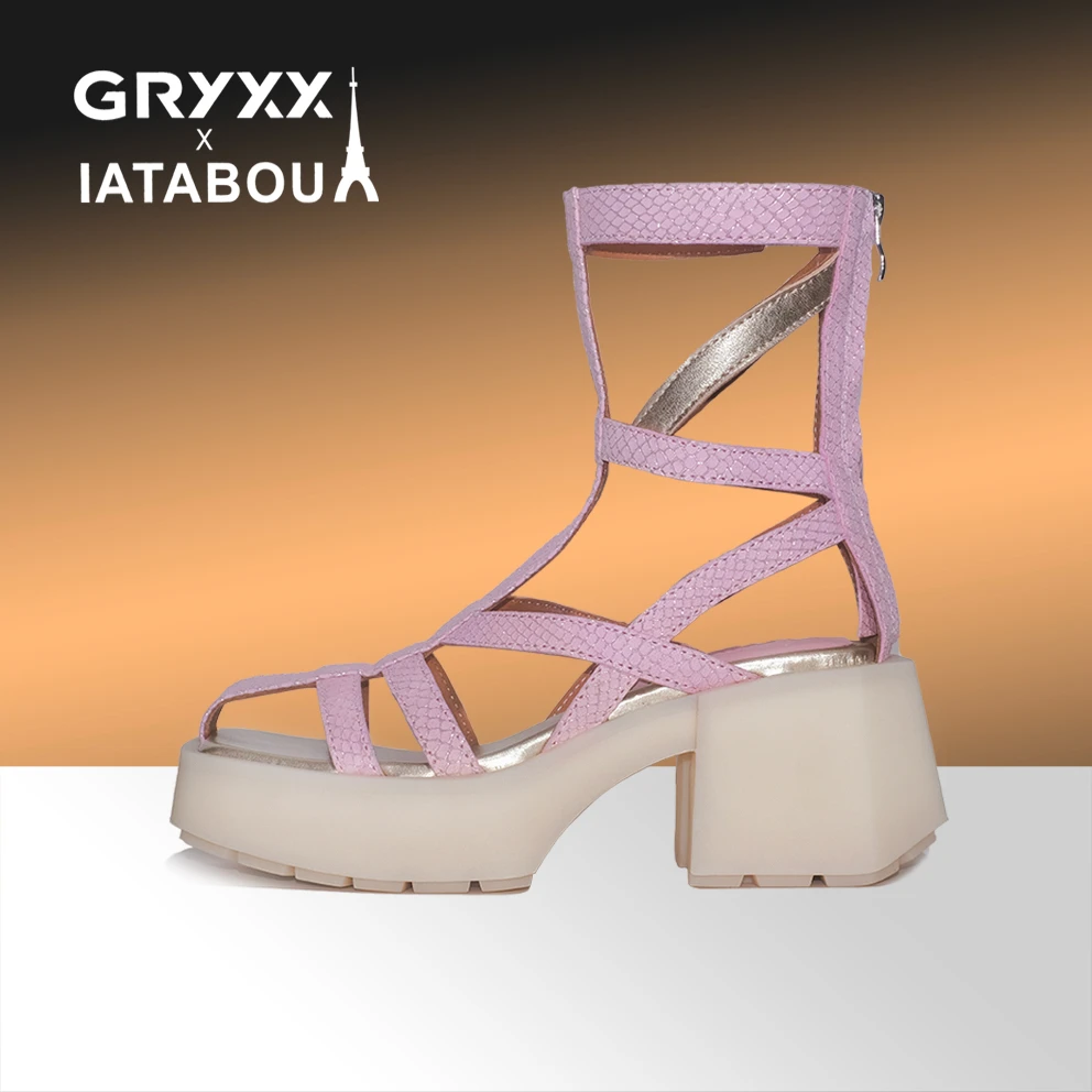 IATABOU女士夏季新款粗跟防水台厚底交叉后拉链百搭凉鞋TA156079