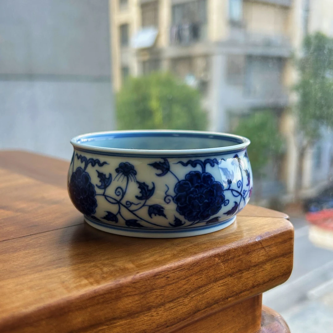 青花大号缠枝莲卧足炉式杯杯景德镇纯手工手绘陶瓷茶杯中式主人杯