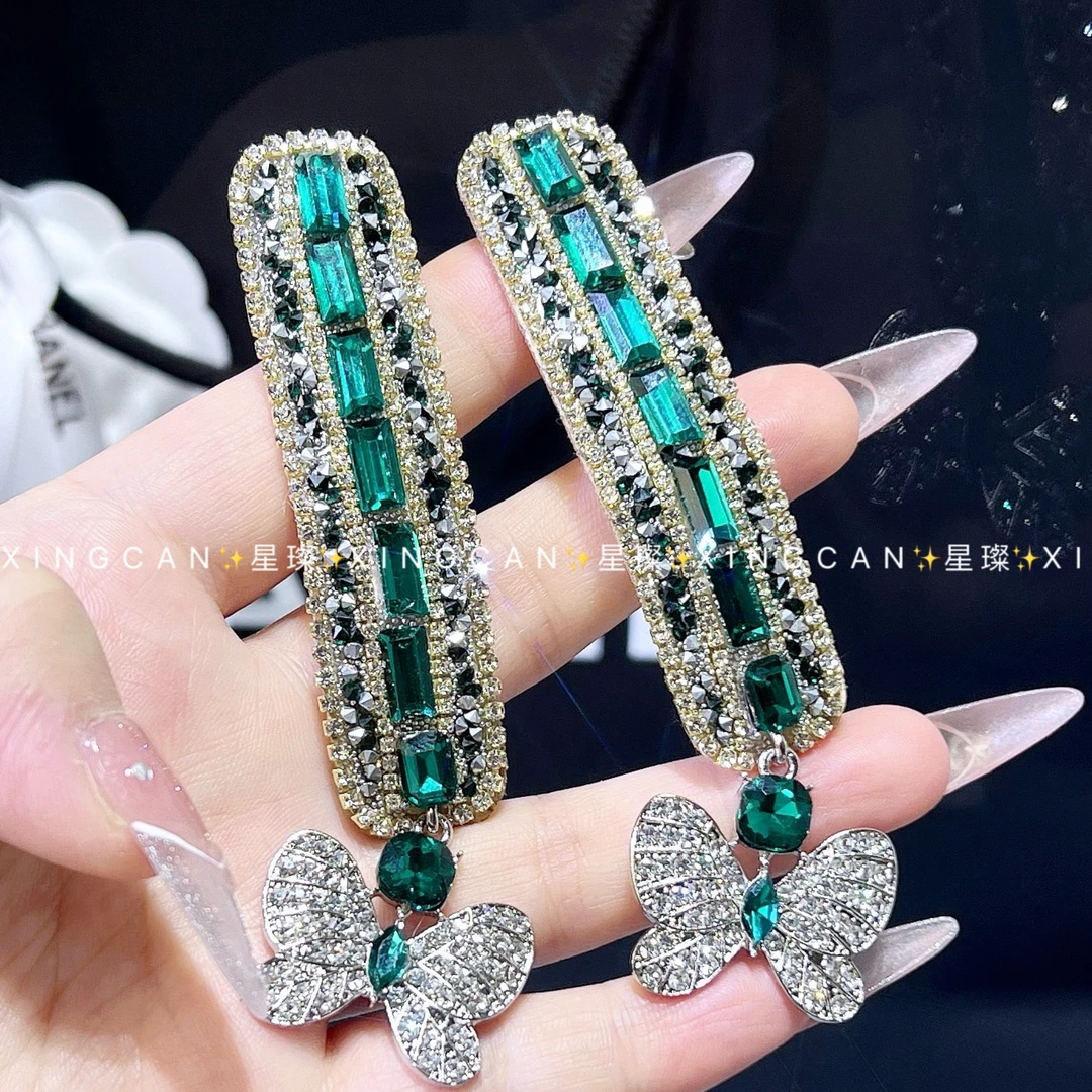 绿蝴蝶极简风发夹饰品奢华欧美气质重工