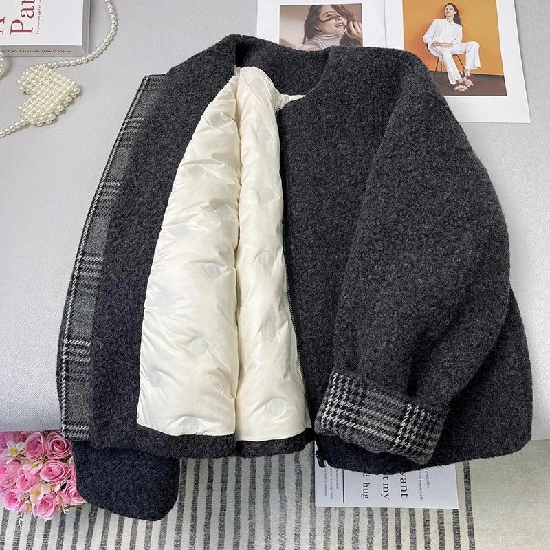 【新款+运费险】灰色充绒小香风外套时尚保暖高级感拉链款Q255