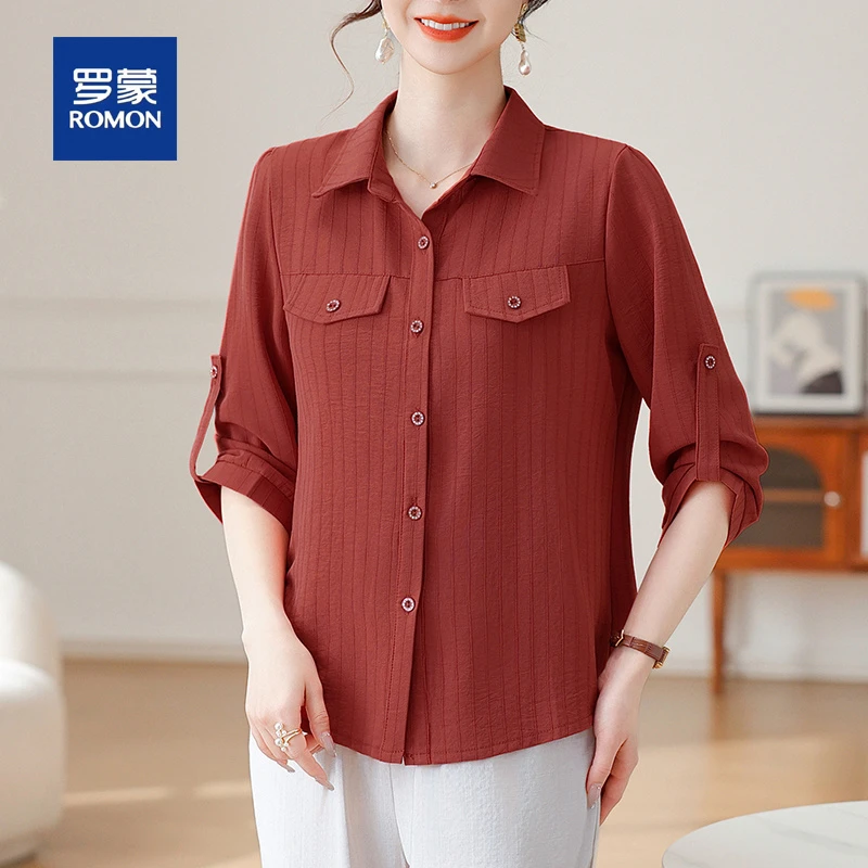 罗蒙春夏季时尚POLO衫气质妈妈衬衫套装女中老年洋气百搭休闲小衫