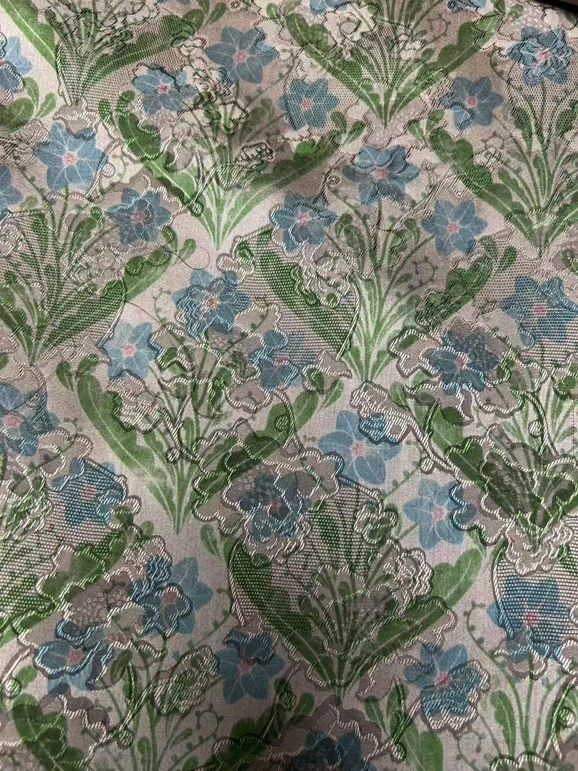 角萝蓝六叶花 新中式新国风  数码印花面料