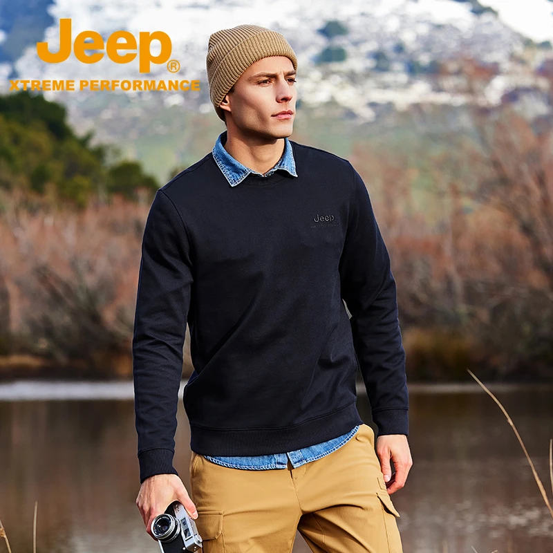JEEP/吉普男士户外运动保暖卫衣舒适宽松圆领套头长袖上衣