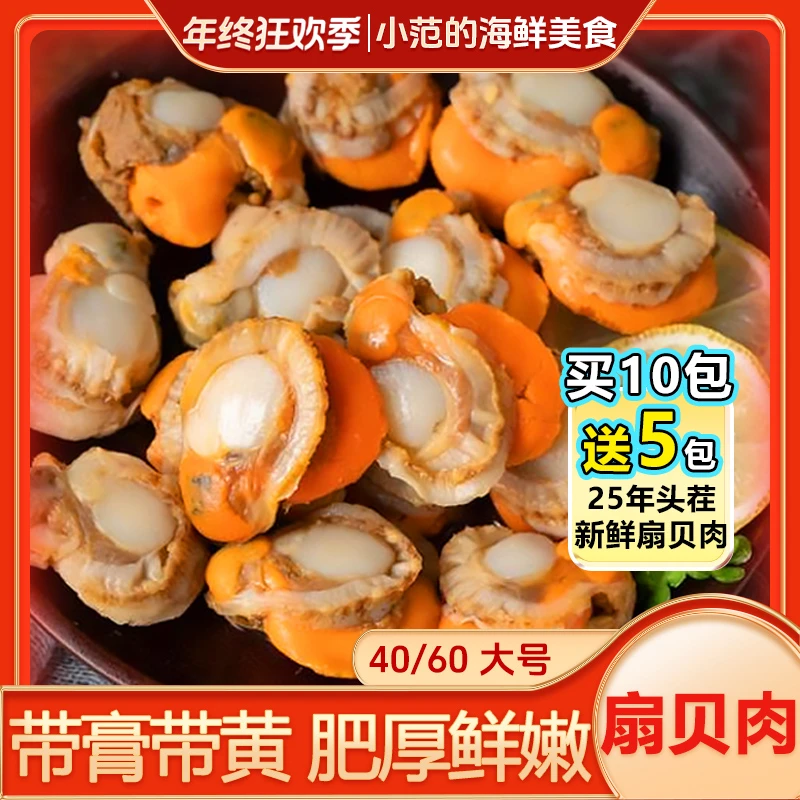 【买10包送5包】小范 40/60扇贝肉 无泥无沙 新鲜熟冻 共15包*150g