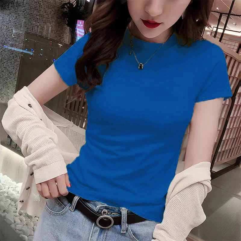 纯色短袖女装夏季修身辣妹显瘦T恤上衣女韩版时尚洋气时髦紧身