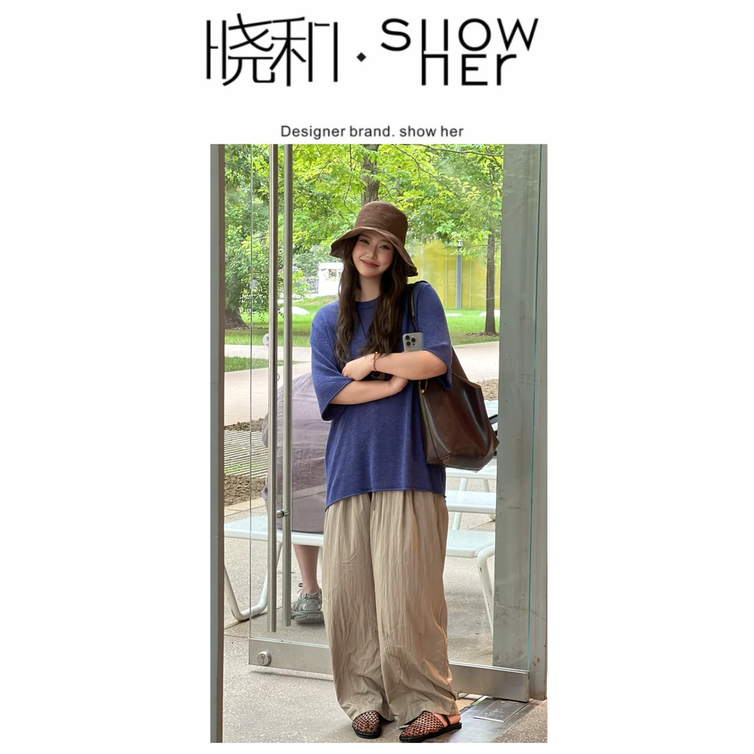 SHOW HER【山隐】早秋新款和纸纱薄款慵懒风宽松韩版bra休闲五分袖T