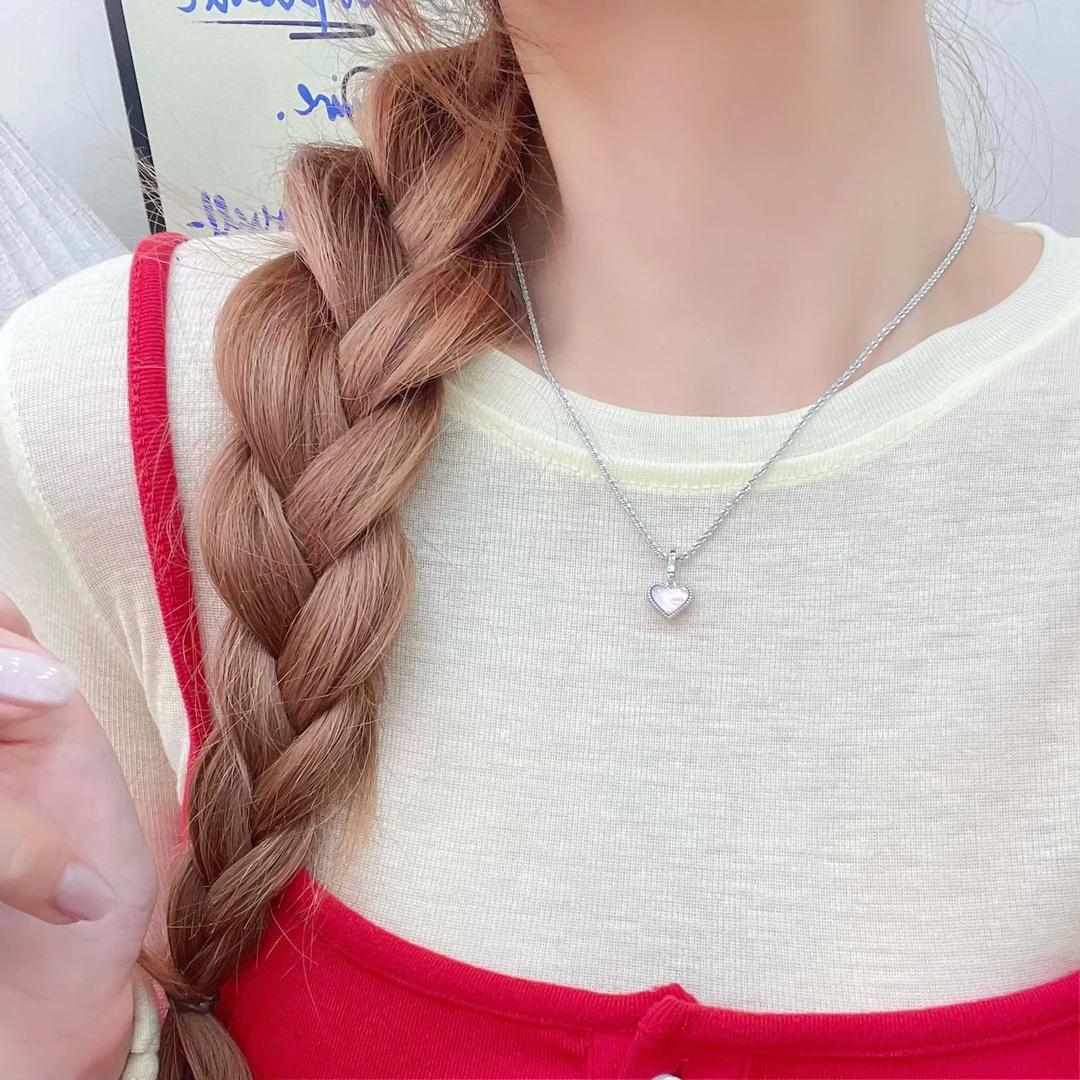 铜项链 粉调爱心滴油双面项链轻奢小众高级感choker颈链锁骨链