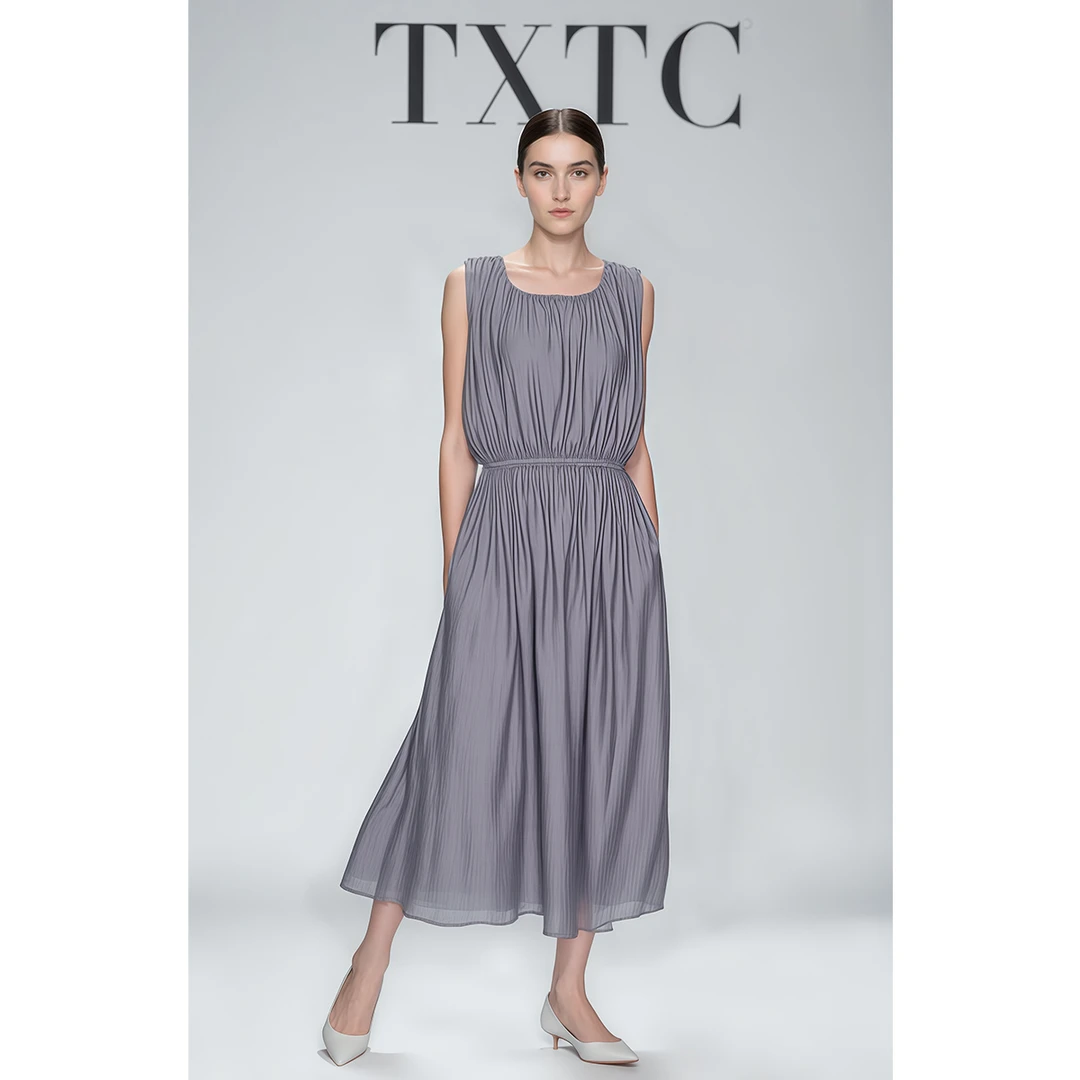 TXTCCJIAN 长裙显瘦优雅连衣裙休闲园艺风连衣裙收腰夏季无袖
