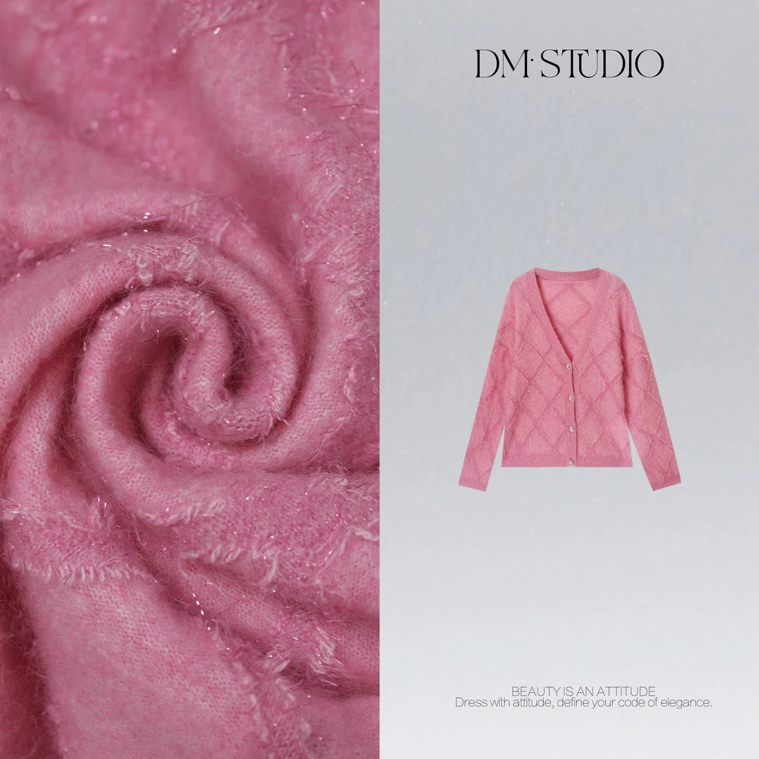 DEDM•STUDIO/气质慵懒宽松菱格马海毛混纺V领开衫2510ZZS/23711G