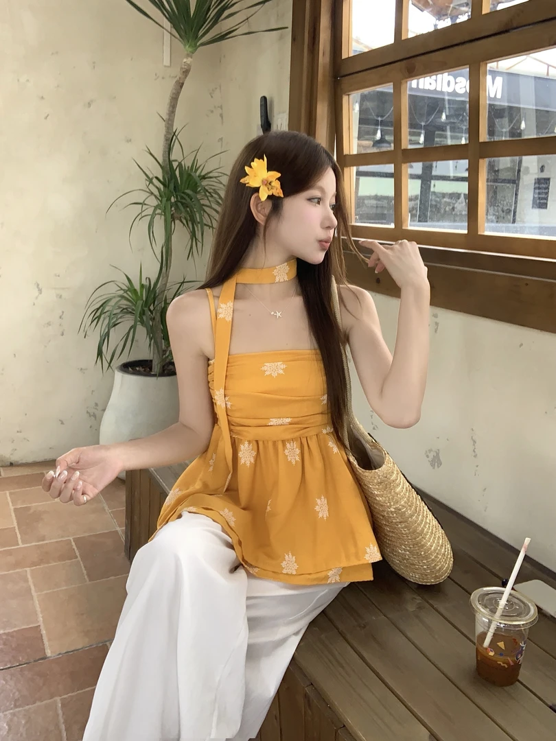 2025新款重工刺绣吊带背心法式无袖收腰内搭甜美洋气衣服女显瘦