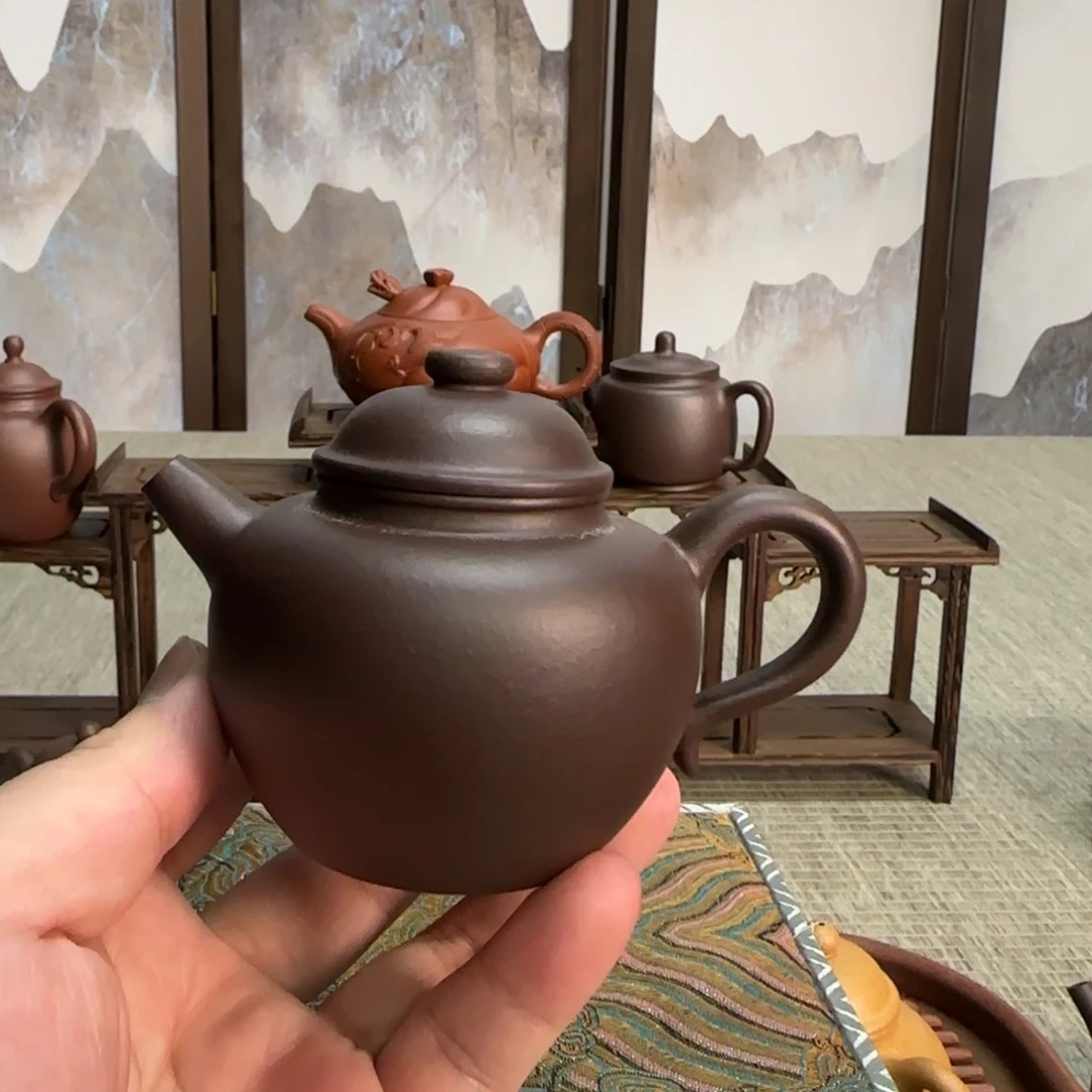 反***牛茶壶紫砂深井黑紫泥大彬圈纽