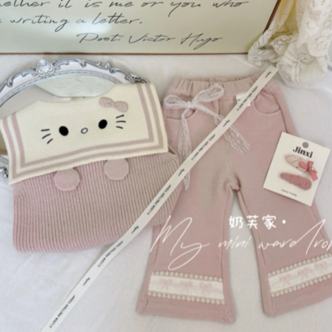 女童马甲秋装2025新款宝宝洋气背心儿童学院风针织上衣春秋季套装