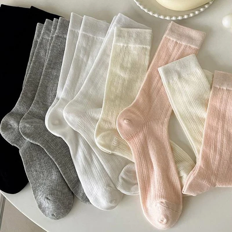 【7双装】夏季透气中筒女袜袜高考毕业季学生袜薄款堆堆袜网眼袜