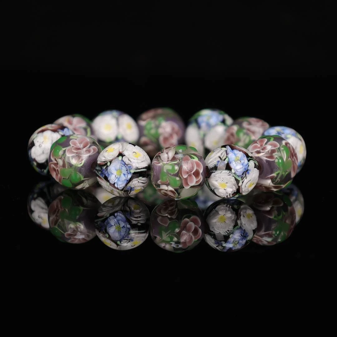 合金手链 合金手链 SC0118 黑色梵高花园半串小花珠琉璃手串
