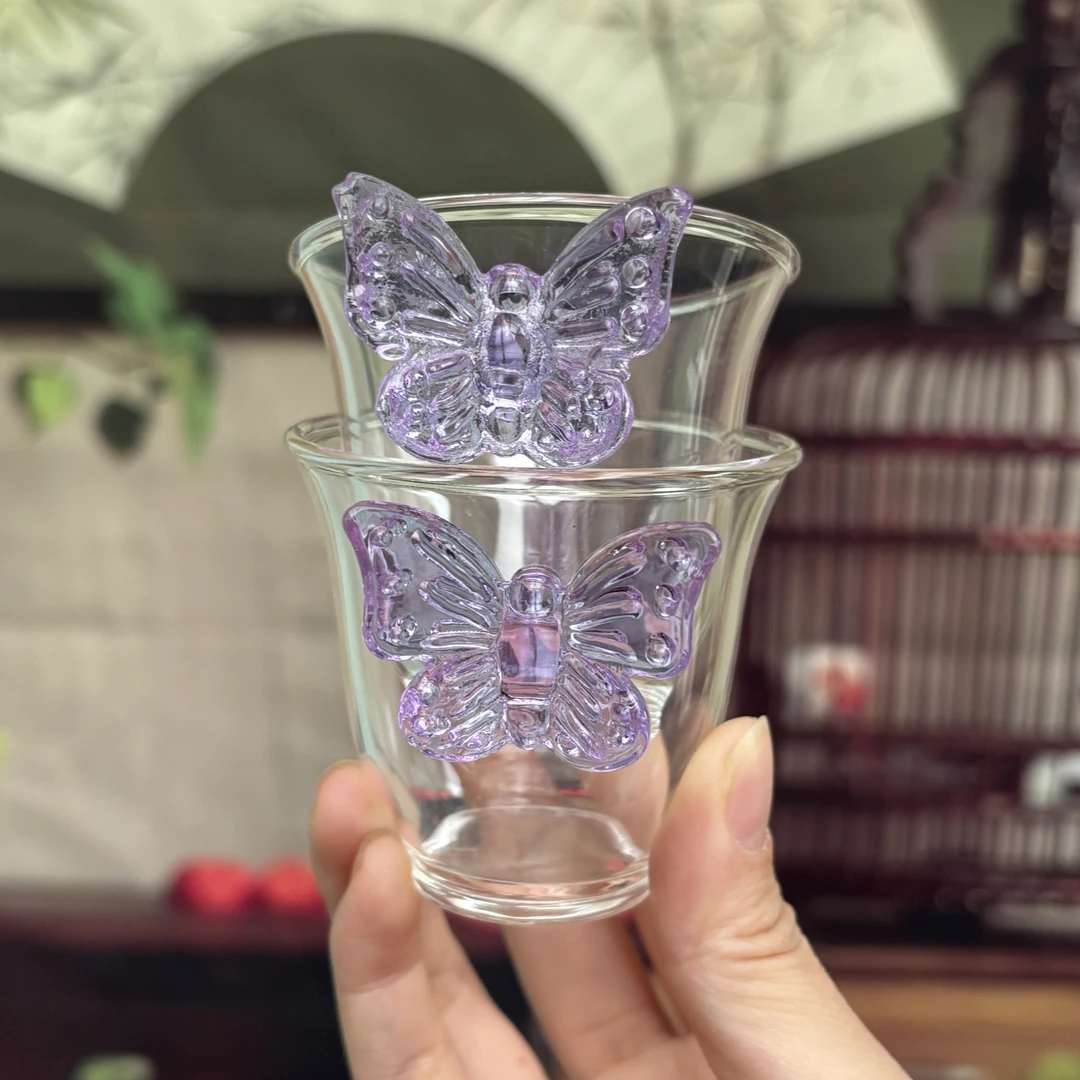 【仙女款】蝴蝶茶杯高硼硅耐热纯手工主人杯简约品茗杯创意咖啡杯