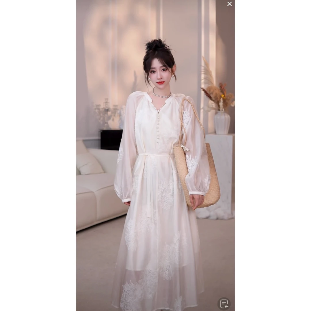 【豆豆定制】新款长袖温柔重工刺绣连衣裙W51LYQ335