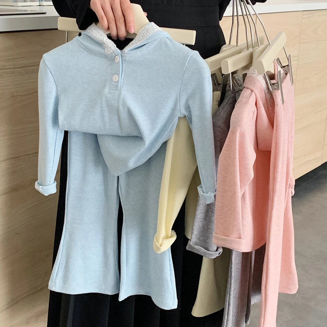 2025秋款女童连帽蕾丝边两件套洋气时髦设计师款韩版套装