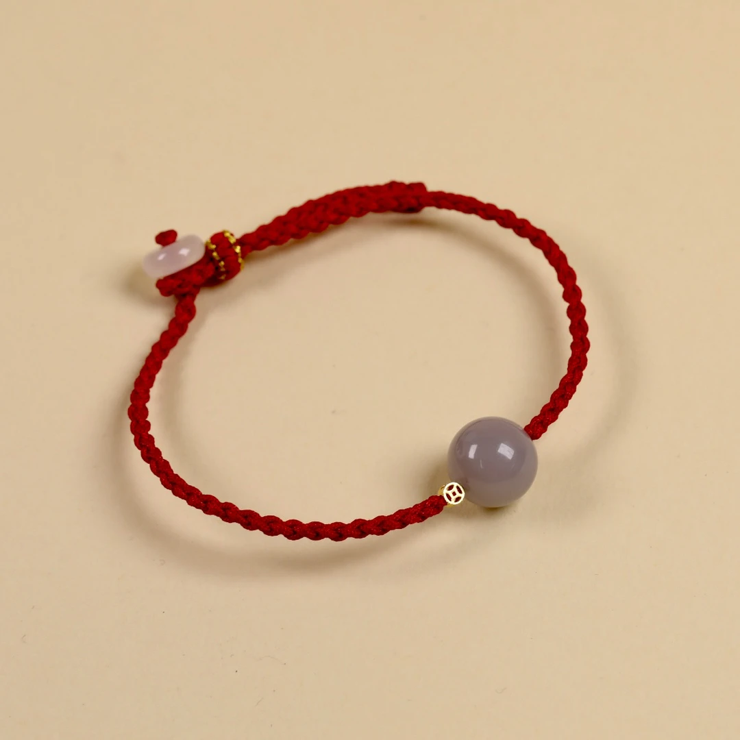 18K金镶嵌正宗天然上等和田玉青海烟紫单珠手串珠链