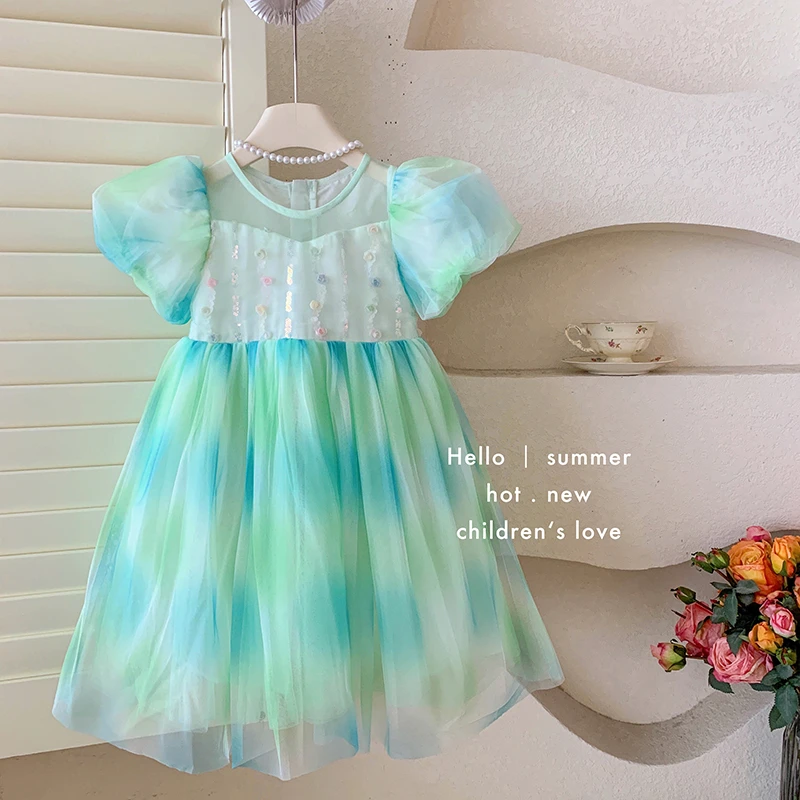 ‘仲夏夜”韩版女童泡泡袖亮片撞色公主连衣裙5006 25