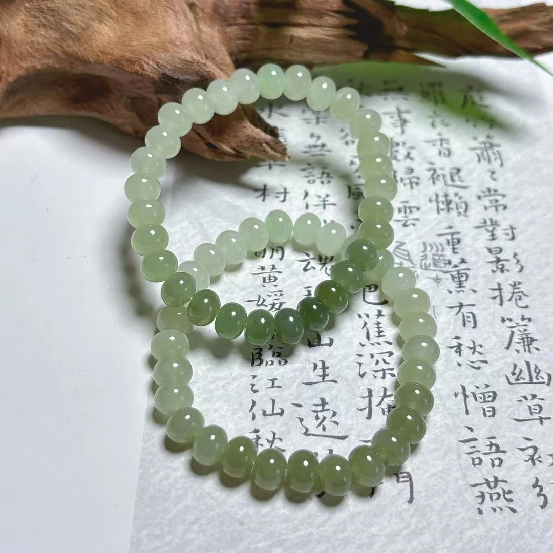《铁头老猪》XYJ577和田玉渐变算盘珠素圈手串约8mm多样性发其一