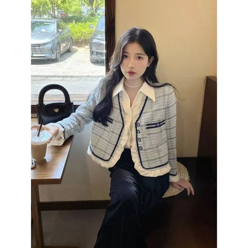 2025#秋季气质女复古提花短款牛仔夹克短外套春秋小香风时尚