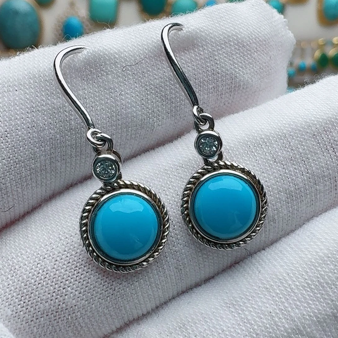 绿松石银S925镶嵌耳饰