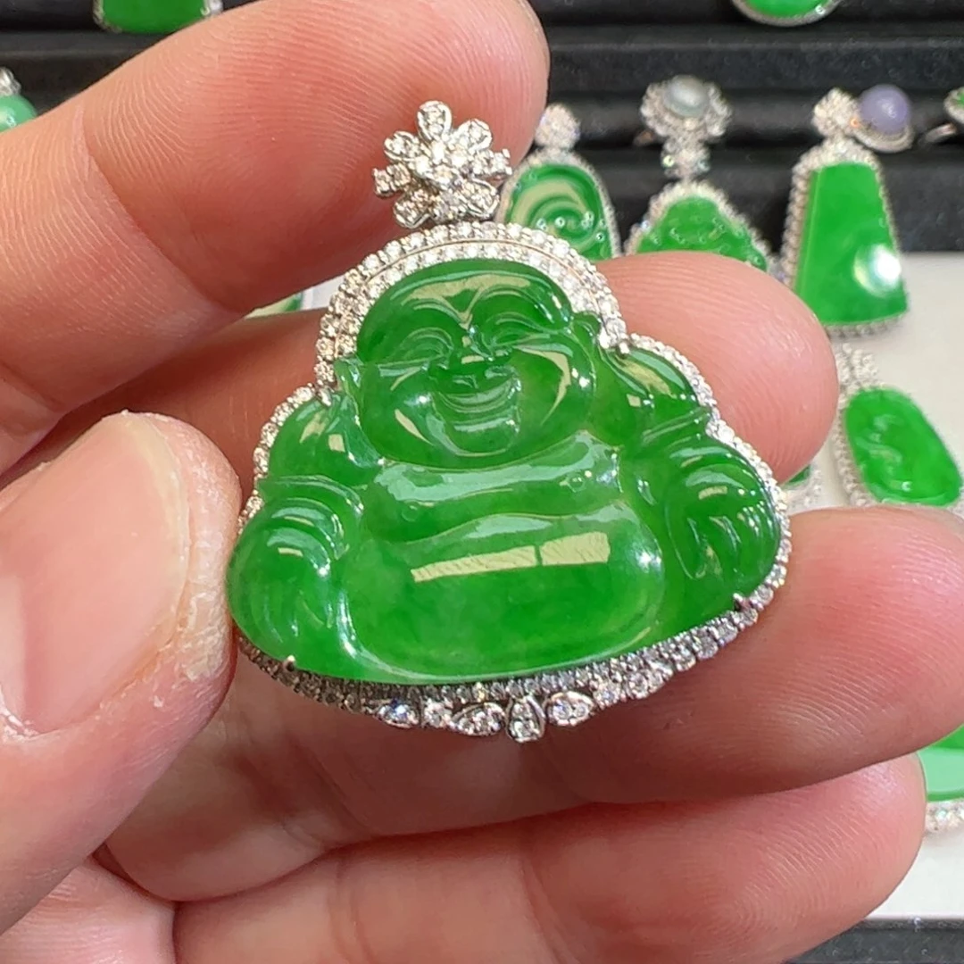 翡翠吊坠(不含链)18K金镶嵌甜*