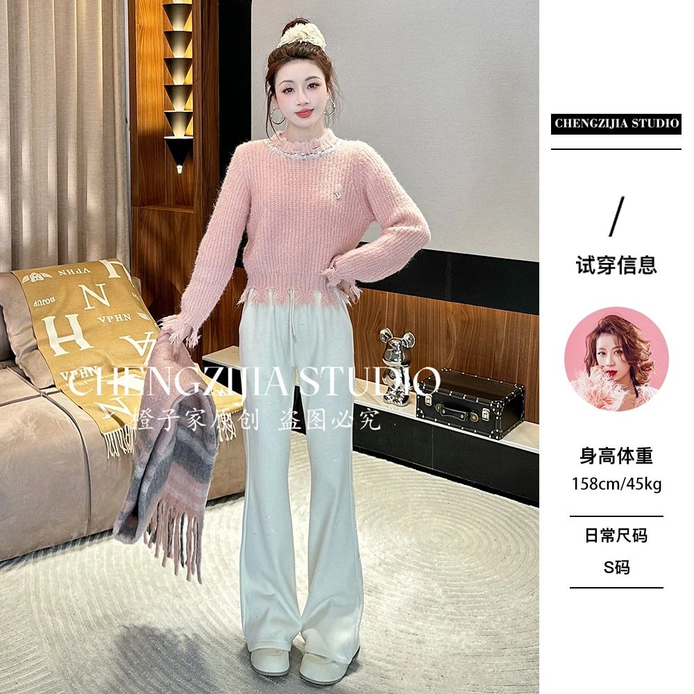 【裴诗婷】橙子·studio 【桃妹甜豆】MY0735流苏带钻胸针毛衣