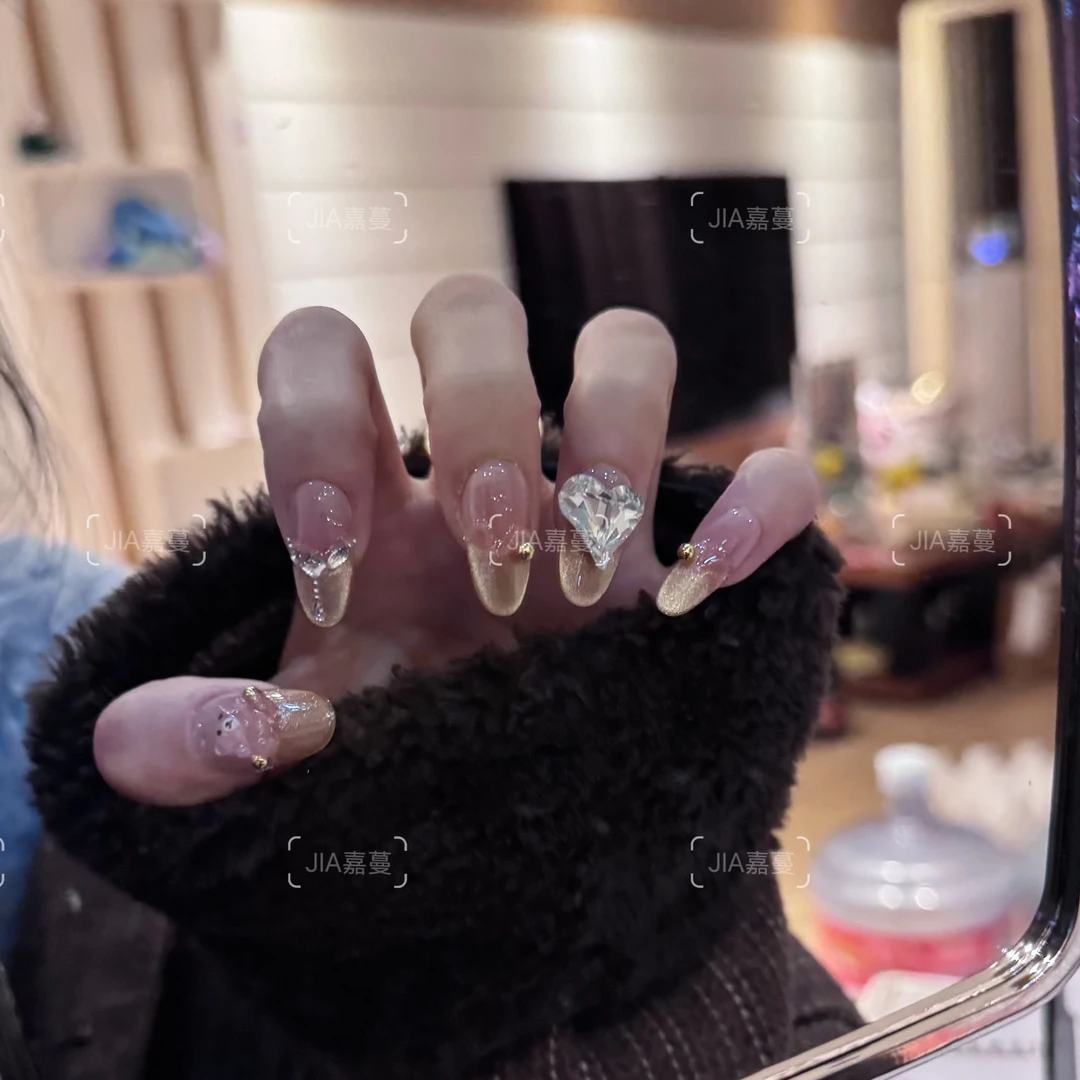 【晚安小熊】纯手工穿戴甲反复佩戴美甲贴可爱款美甲片10片装