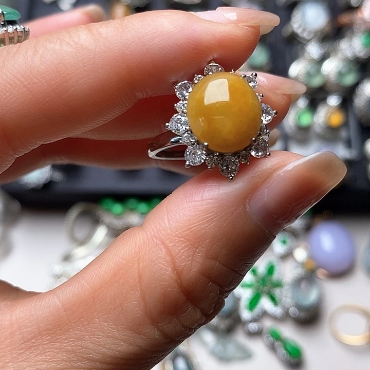 翡翠戒指银S925镶嵌天然缅甸翡翠A货