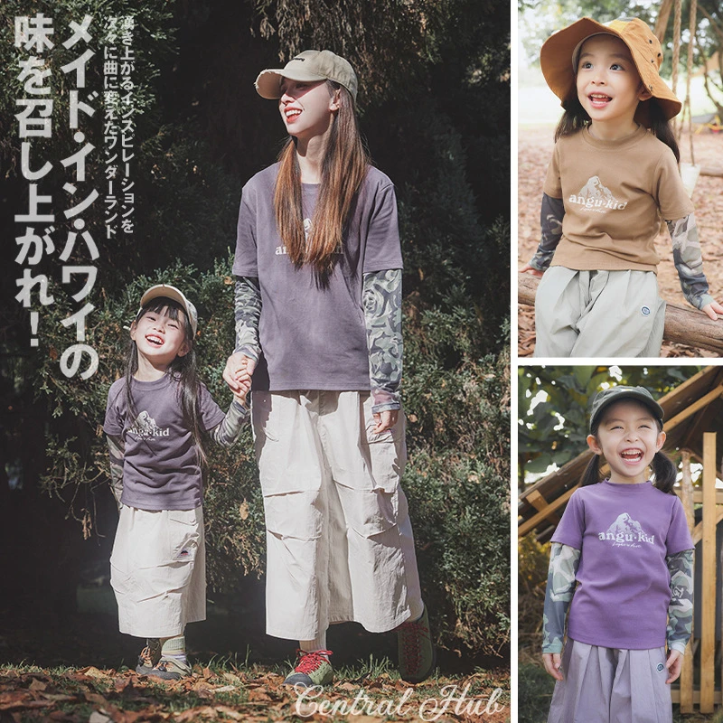 亲子装儿童长袖T恤2025春秋新款女童假两件上衣薄纱透气