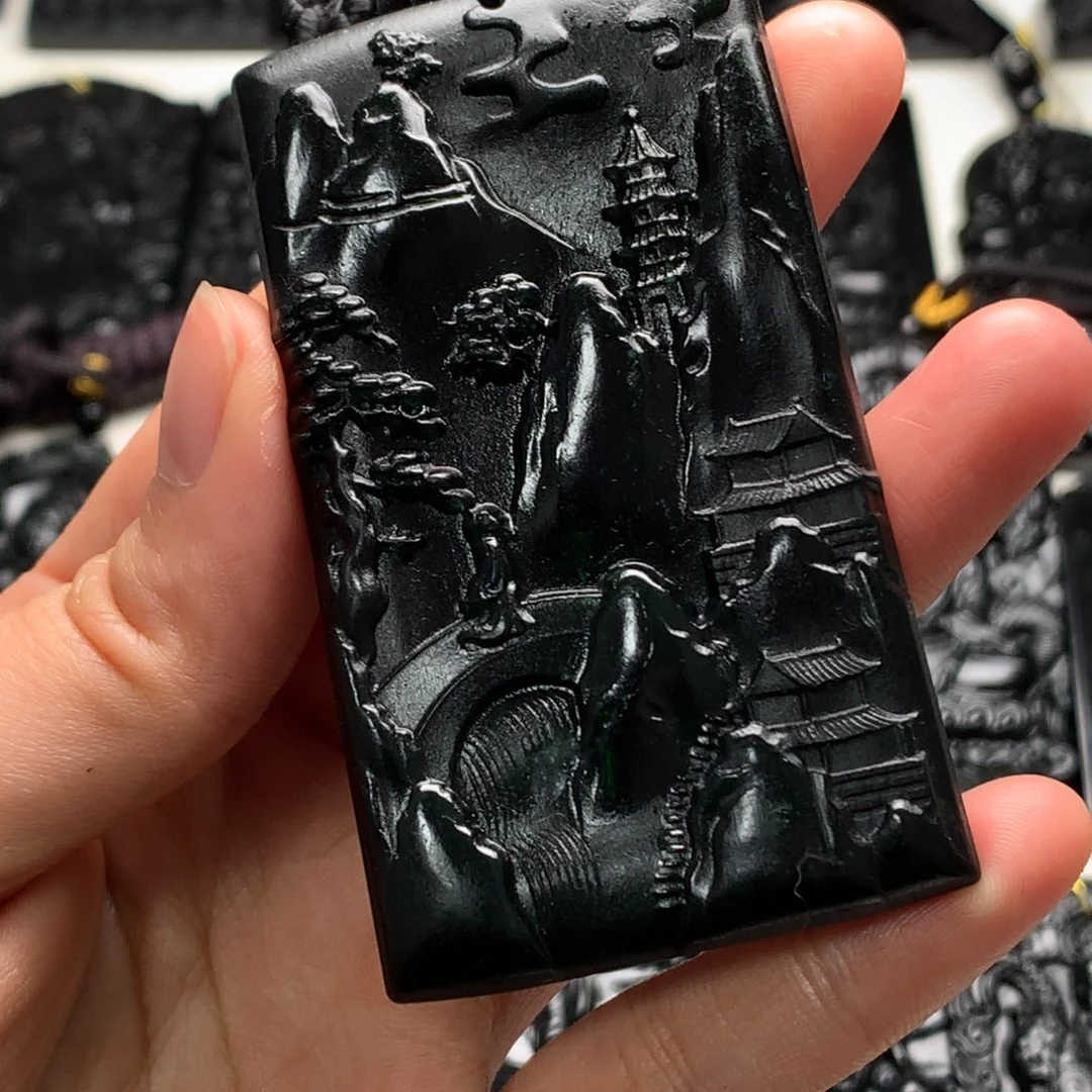 天然缅甸a货钢琴黑挂件