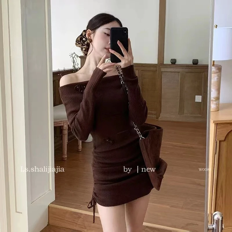 A字裙常规H型中长裙少女风针织复古收腰褶皱显洋气衣服女