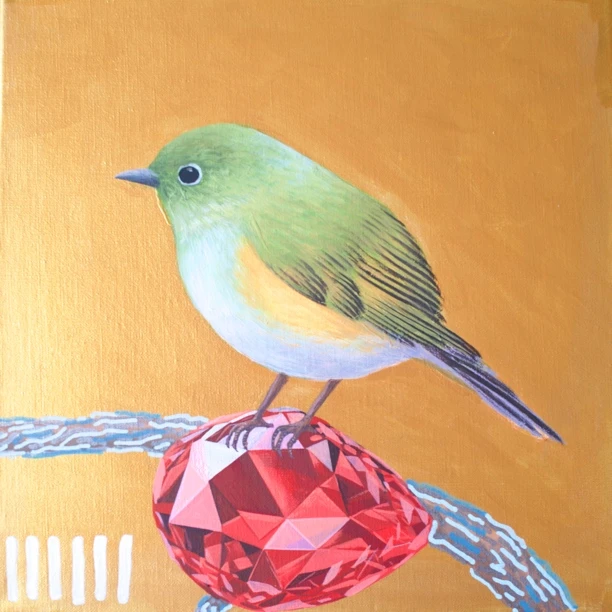 王甜心工作室作品《珍宝鸟》30x30厘米 限量1件100%手绘画布