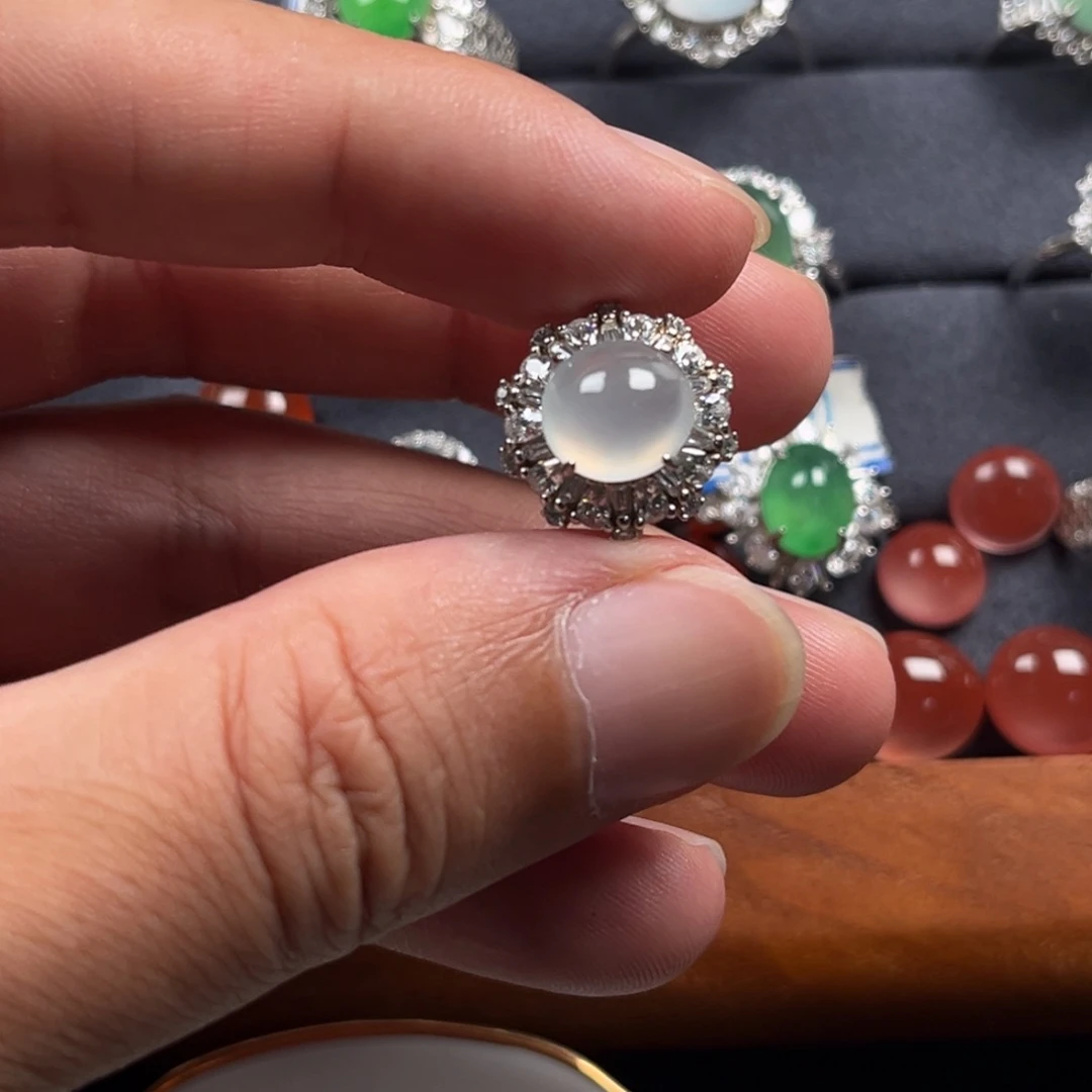 翡翠银S925镶嵌戒指缅甸翡翠A货