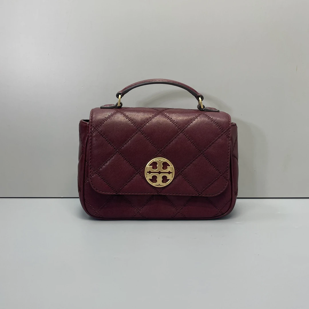 95新 TORY BURCH/汤丽柏琦 小林/酒红方胖子22*15*7cmB012306