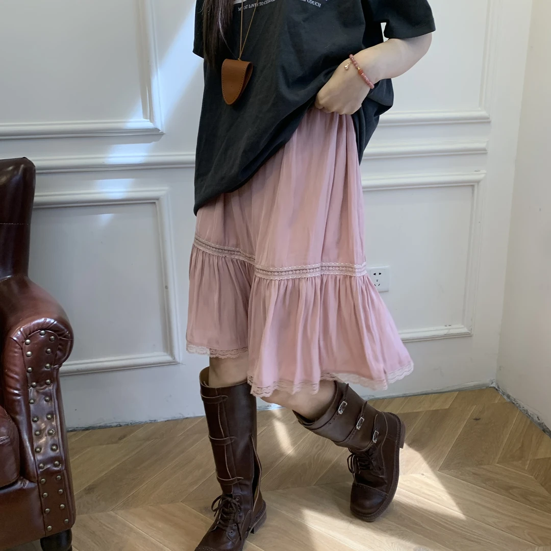 the white｜正品韩代「那白家」东大门春季新品粉色半裙韩版A字洋气