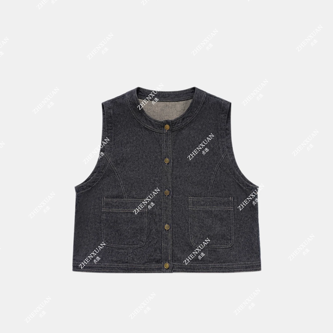 D195-秋季百搭女亚麻马夹简约时尚秋冬马甲复古格纹春日慢人风