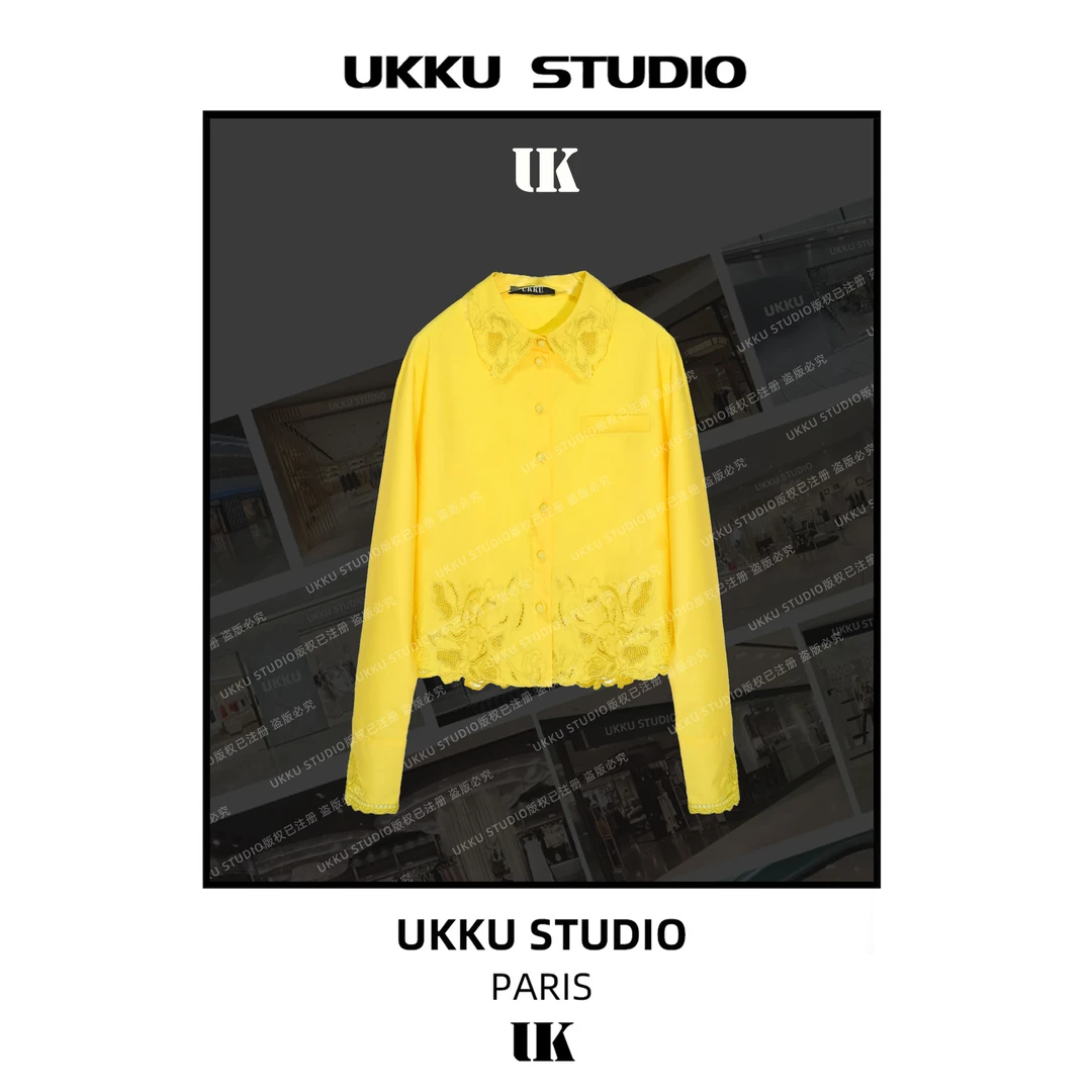 【UKKUSTUDIO】重工钩花刺绣设计师新款上衣百搭气质衬衫613707