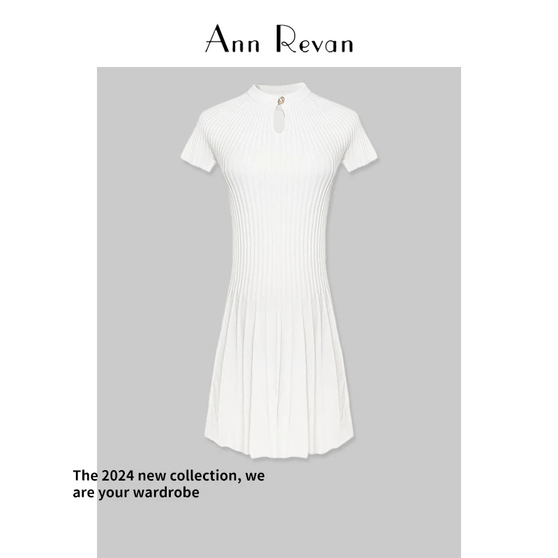 DY3373-白色法式短袖连衣裙百褶裙2024新款夏季减龄显瘦气质裙子