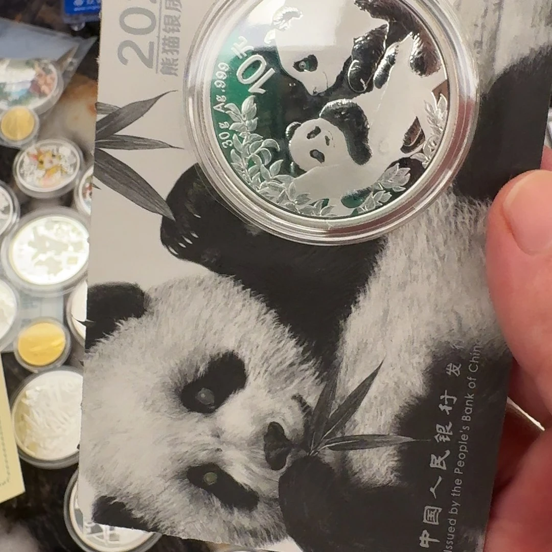 纯银2021熊猫银币30克黑卡