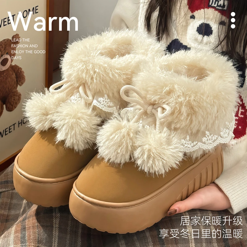 高帮雪地靴女士冬季防滑外穿2025新款时尚保暖加绒加厚底棉拖鞋女