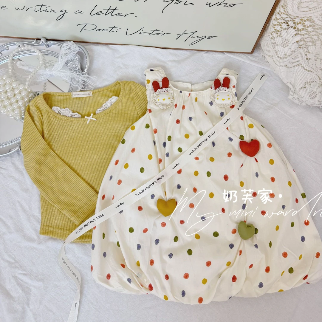 2025女童连衣裙秋季新款洋气儿童花苞公主裙宝宝波点背心裙两件套